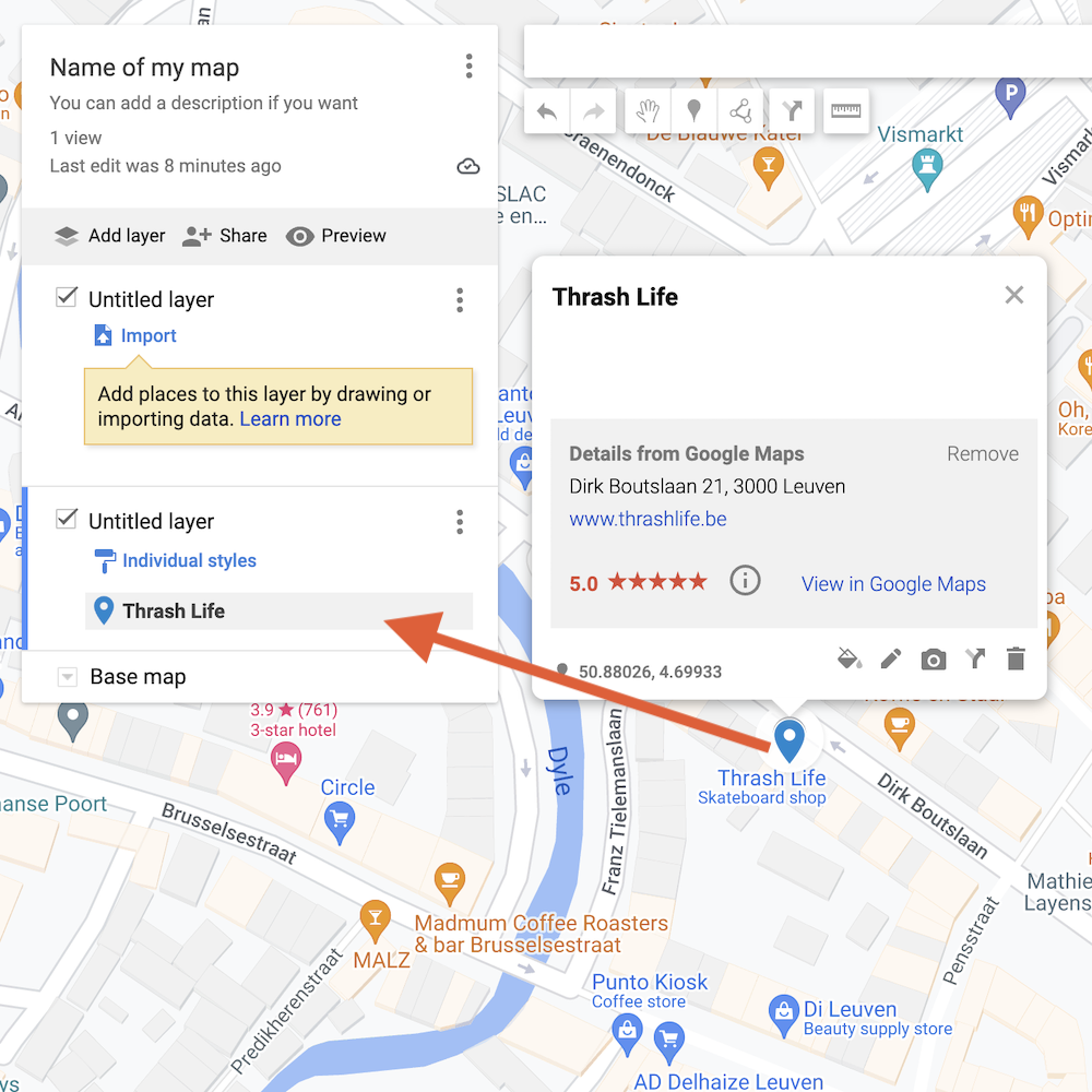 Google My Maps place added to map Google My Maps place added to map