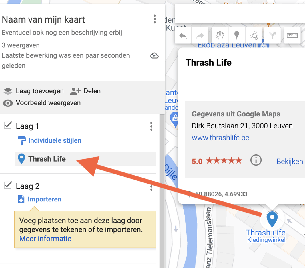 Google My Maps toegevoegd aan kaart