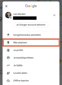 Google Maps app Mijn plaatsen