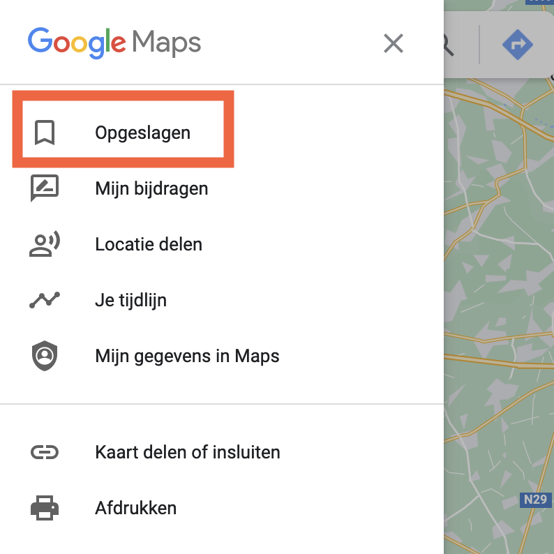 Google Maps opgeslagen