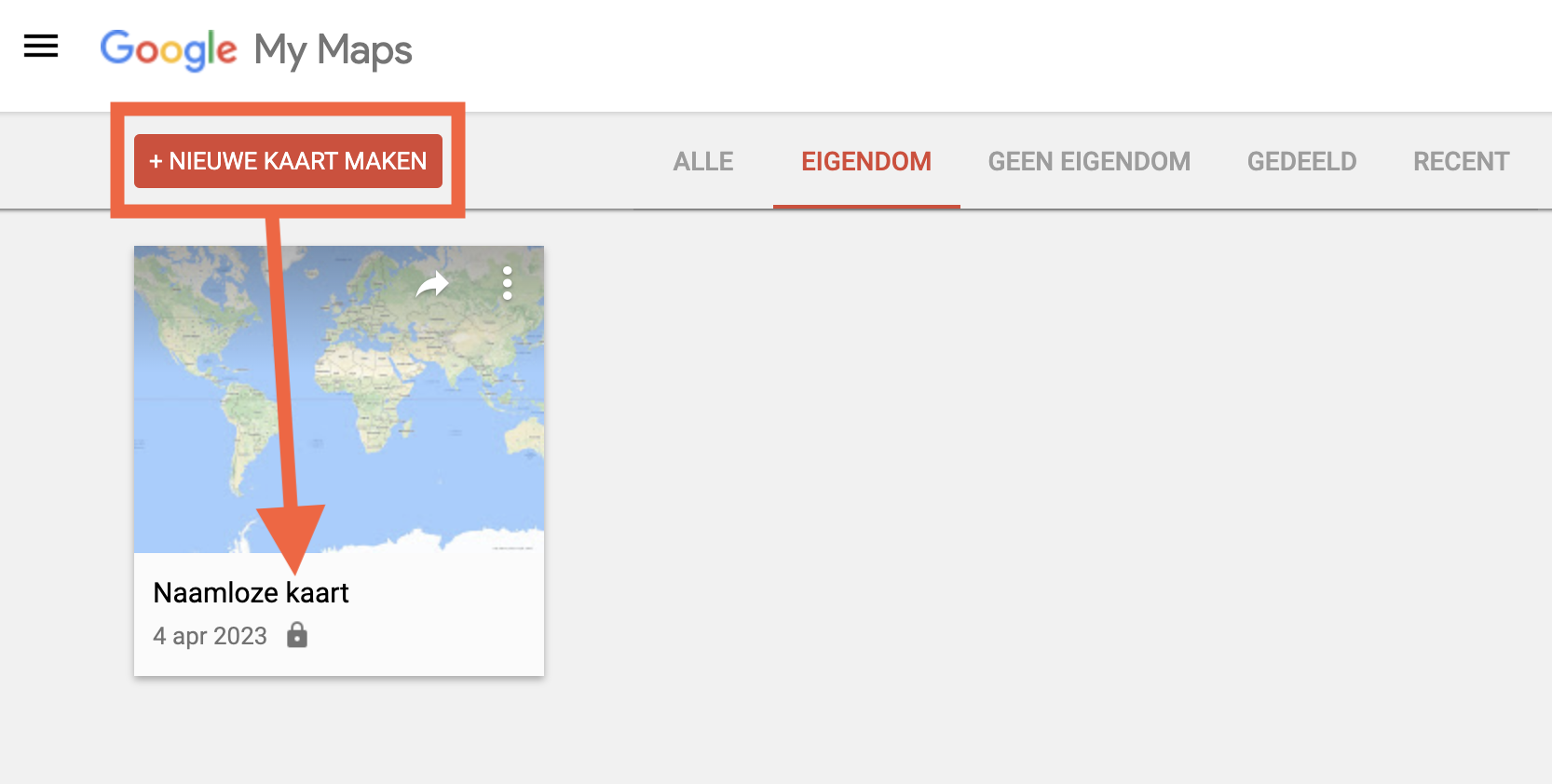 Google My Maps nieuwe kaart aanmaken