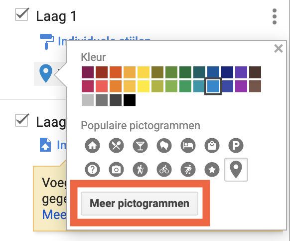 Google My Maps pictogram kiezen