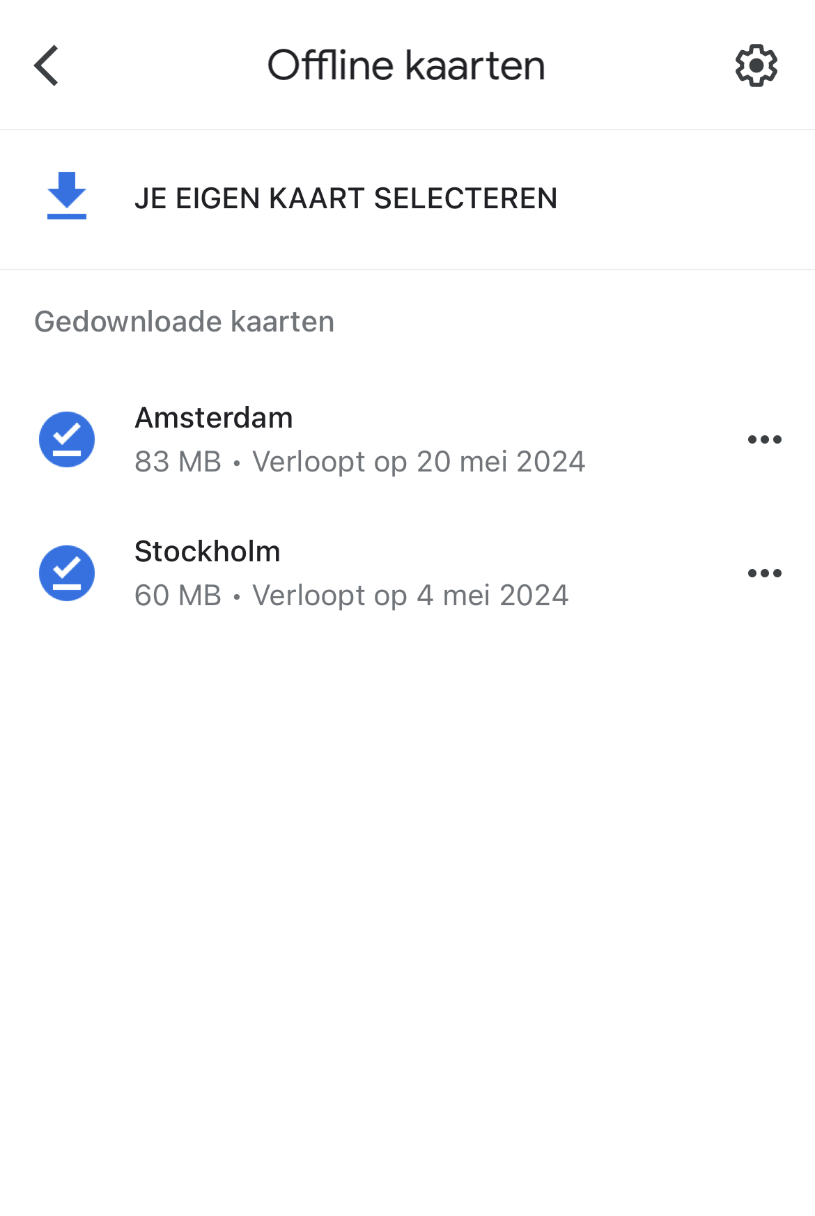 Google Maps app Gedownloade kaarten